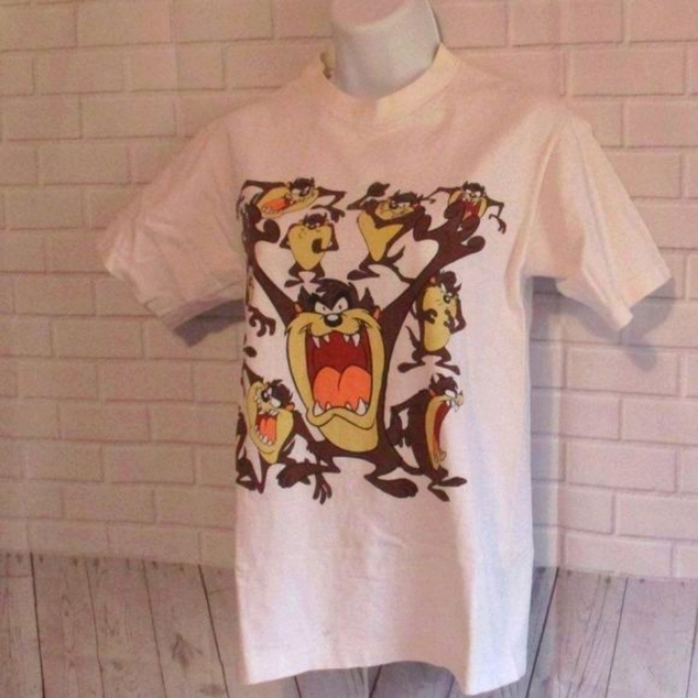 Taz Warner Bros T Shirt Small 90s White Tasmanian Devil Vtg 1995 Cotton